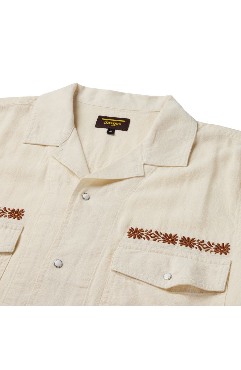 Seager Co Whippersnapper Embroidered Short Sleeve Linen Blend Snap-Up Shirt, Alternate, color, White Wash