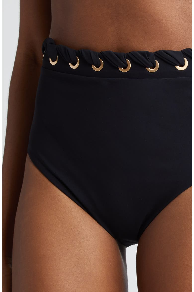 Alight Eyelet High Waist Bikini Bottoms, Alternate, color, NOIR