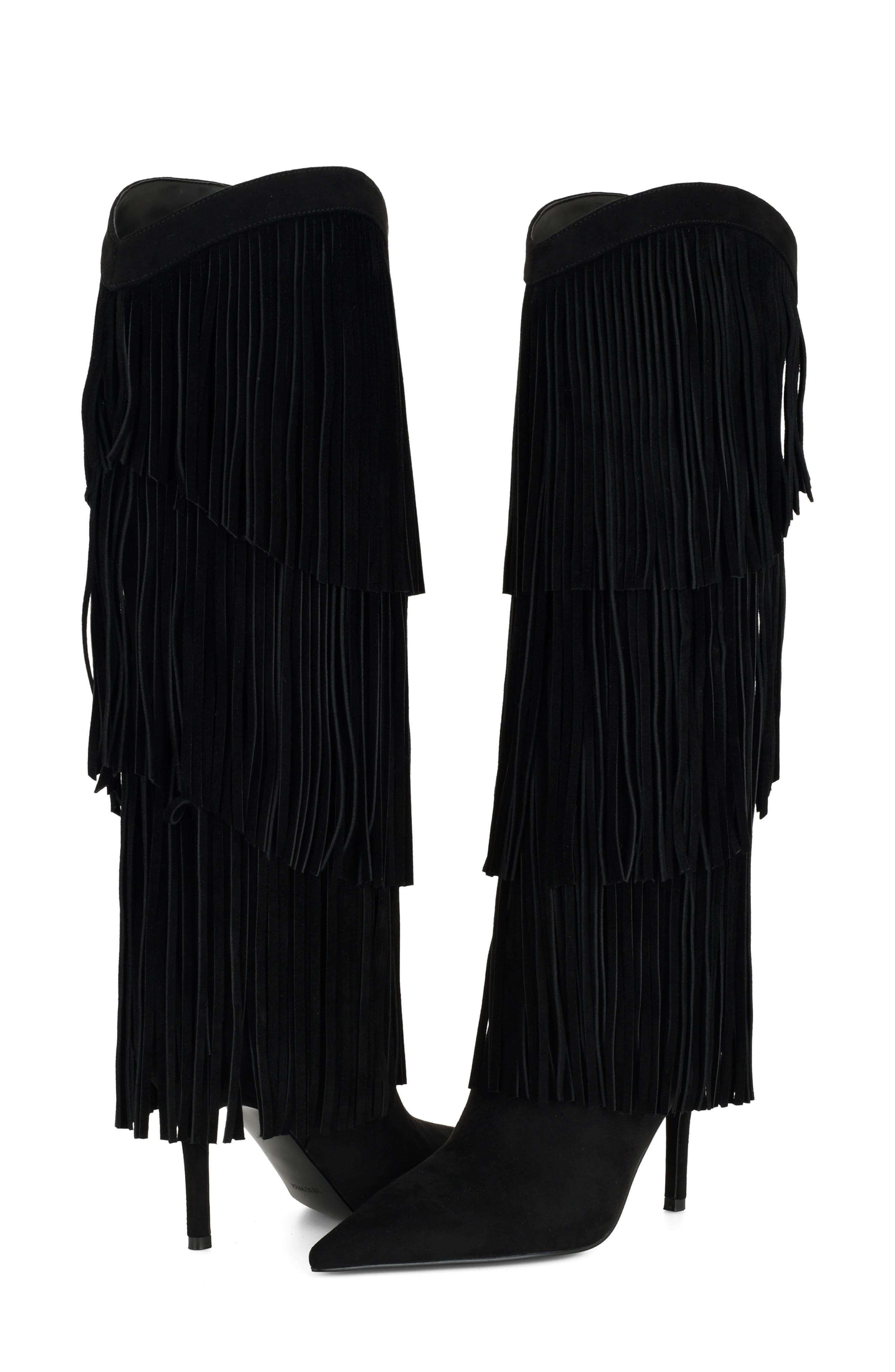 Genviv Fringe Knee High Boot, Alternate, color, BLACK