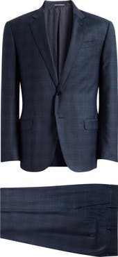 Emporio Armani G-Line Dark Teal Plaid Wool Suit
