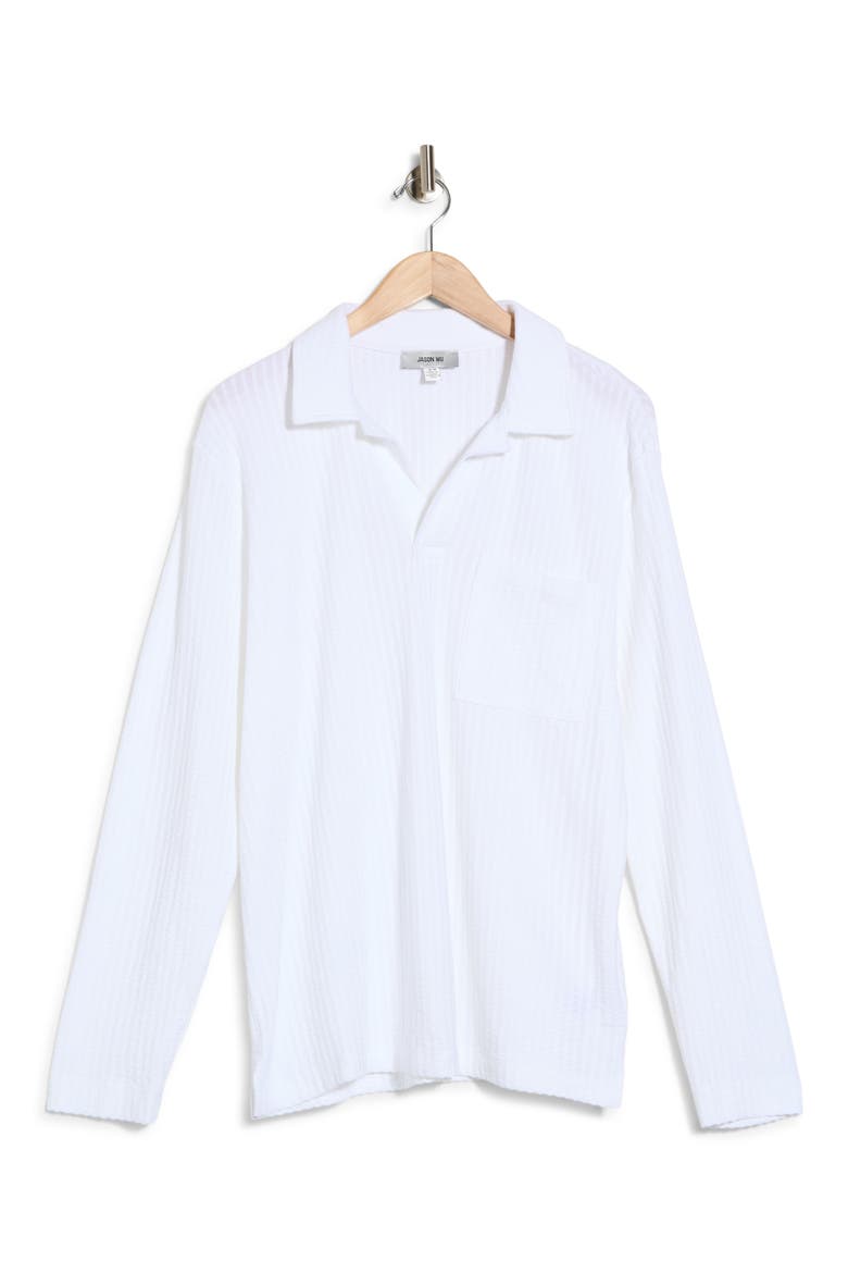 Johnny Collar Knit Seersucker Polo, Alternate, color, WHITE