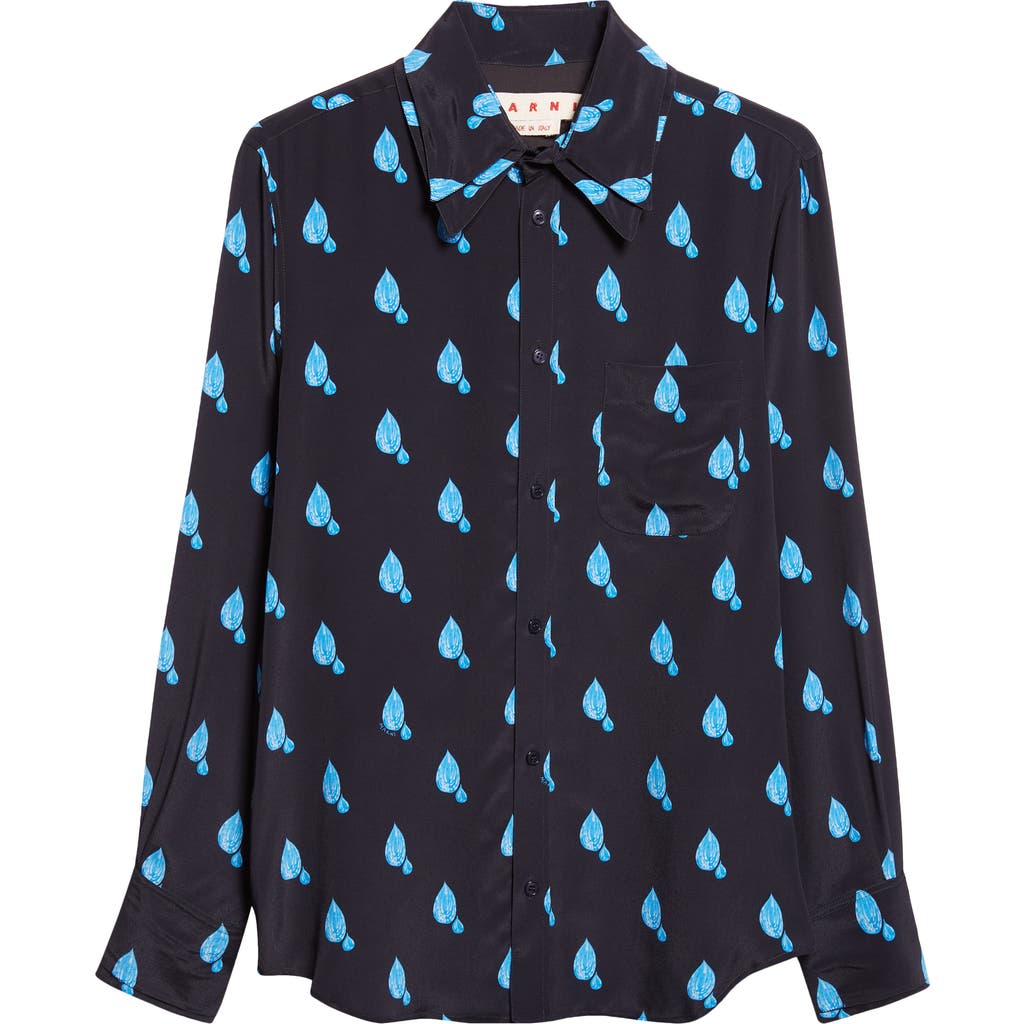 Marni Raindrop Print Button-up Shirt In Blue