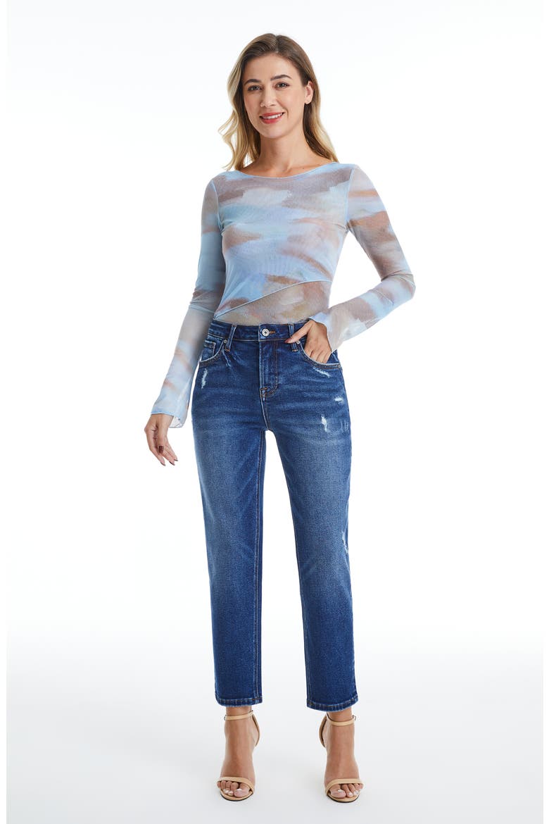 High Waist Tapered Mom Jeans, Alternate, color, BLUEBELL