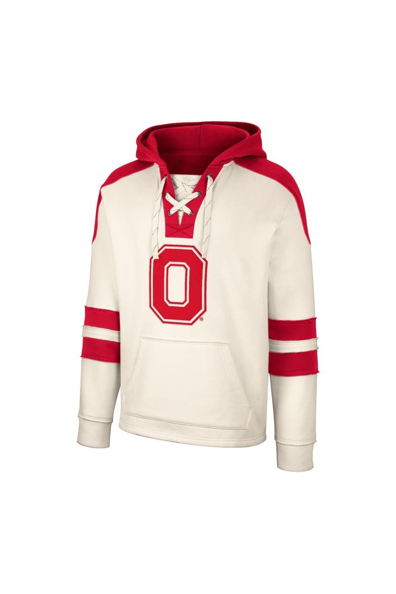 Men's Colosseum Cream Ohio State Buckeyes Lace-Up 4.0 Vintage Pullover Hoodie, Alternate, color, Cream
