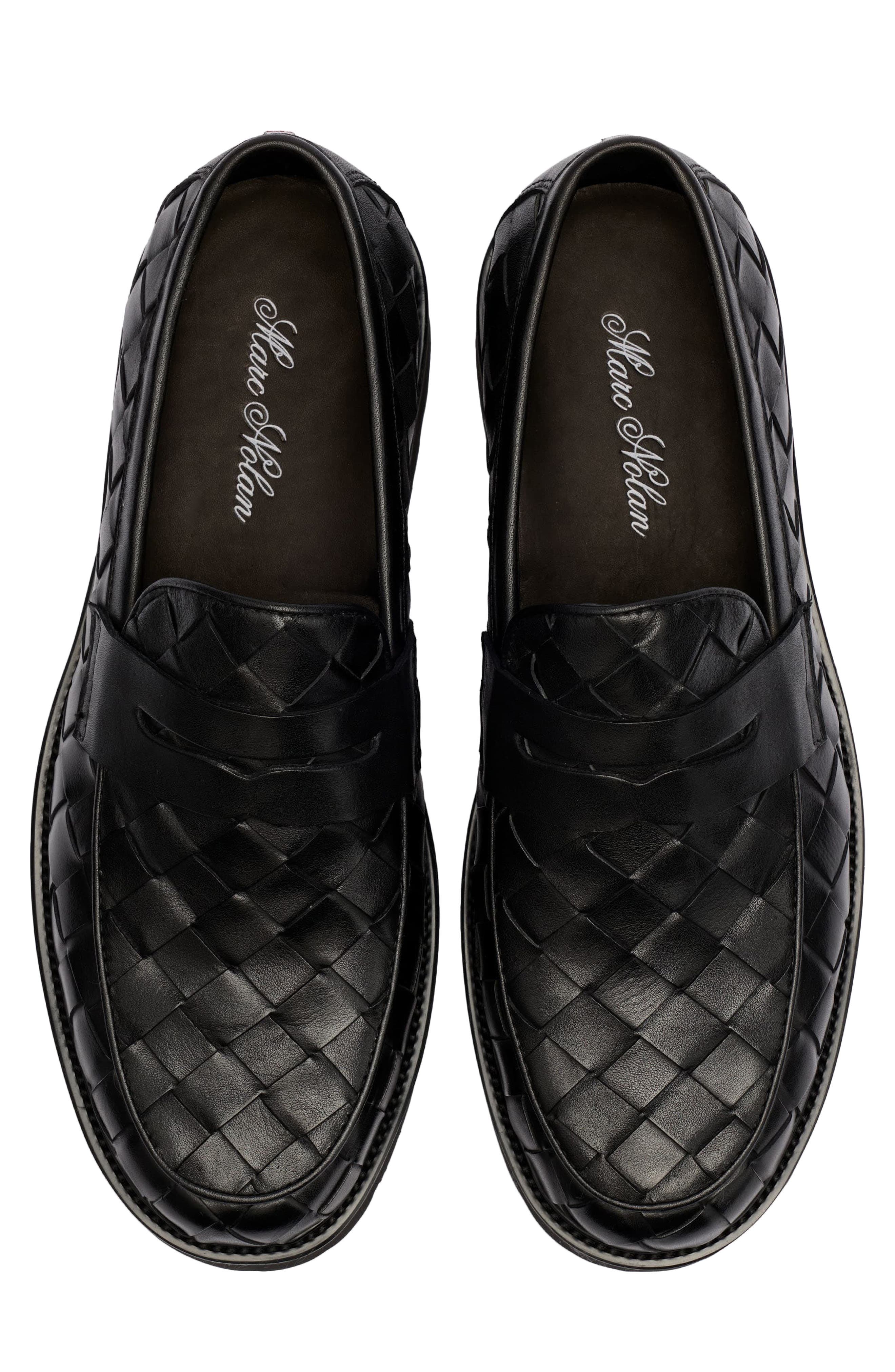 Adler Leather Penny Loafer, Alternate, color, BLACK WOVEN