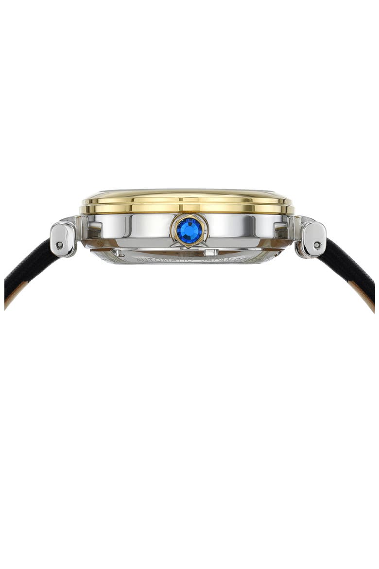 Laura White Topaz Automatic Leather Strap Watch, 36mm, Alternate, color, BLACK MULTI