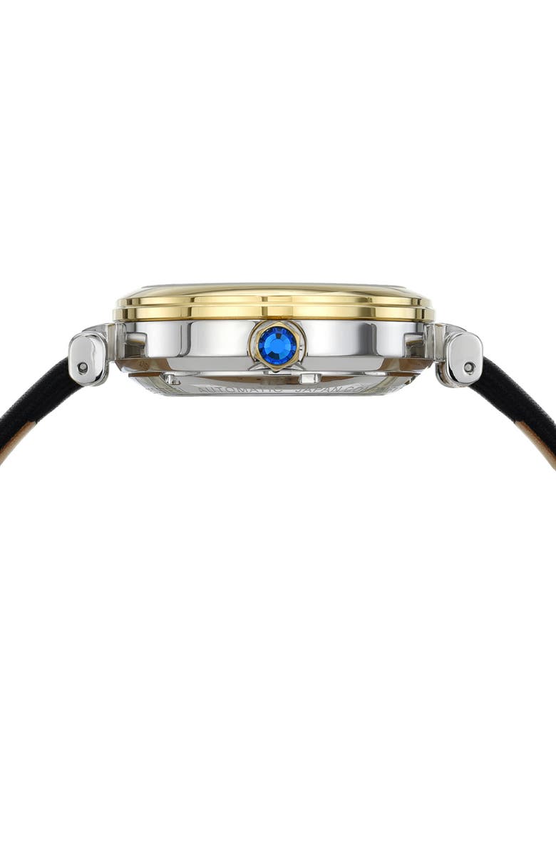 PORSAMO BLEU Laura White Topaz Automatic Leather Strap Watch, 36mm, Alternate, color, 