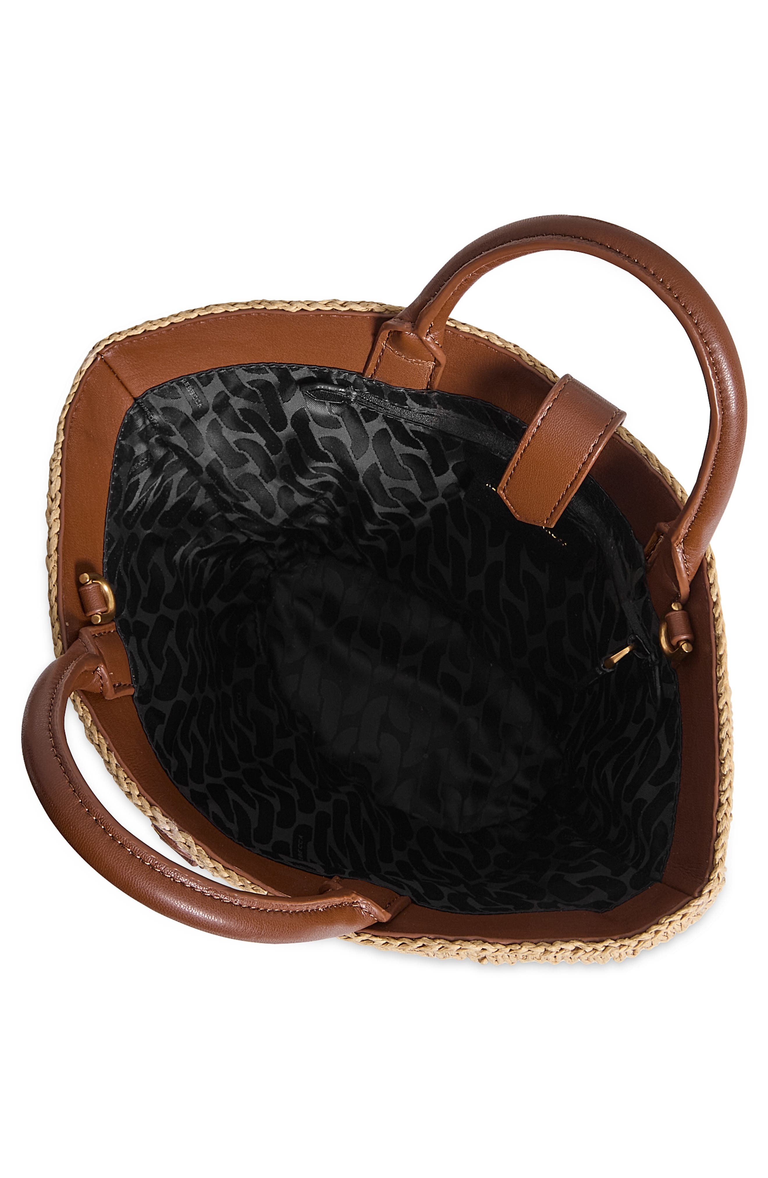 Rebecca Minkoff Mini Megan Woven Fan Tote, Alternate, color, Natural/ Tawny