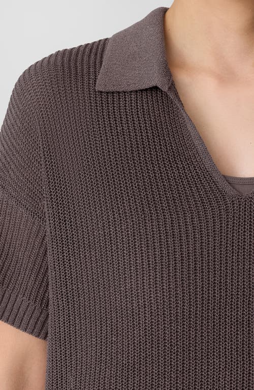 Eileen Fisher Cotton Silk Cord Split Neck Top In Brown
