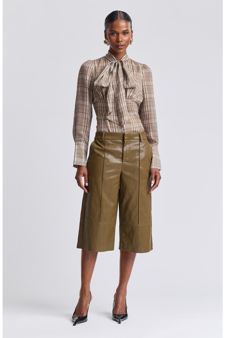 Pintuck Faux Leather Trouser Shorts, Alternate, color, DEEP MOSS