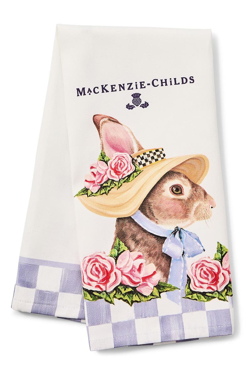 MACKENZIE CHILDS Rabbit with Bonnet Dish Towel, Main, color, Purple
