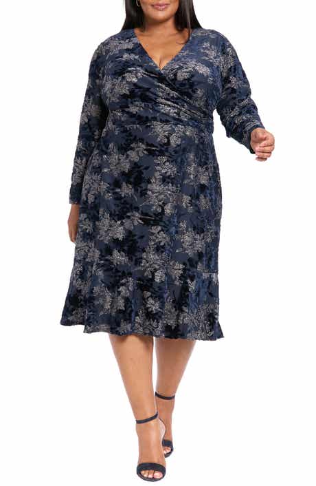 London Times Burnout Floral Velvet Long Sleeve Dress