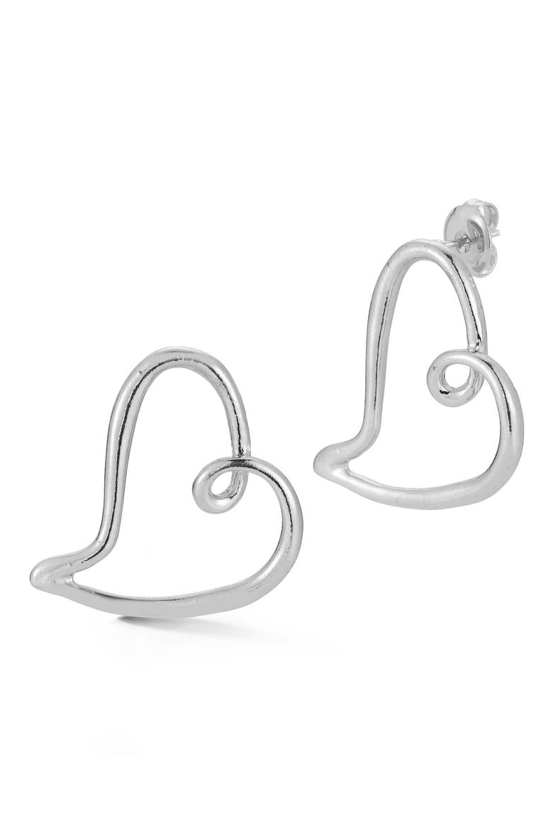 Heart Stud Earrings, Main, color, SILVER