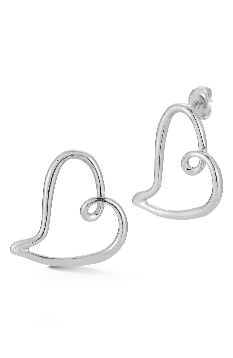 GLAZE JEWELRY Heart Stud Earrings, Main, color, Silver