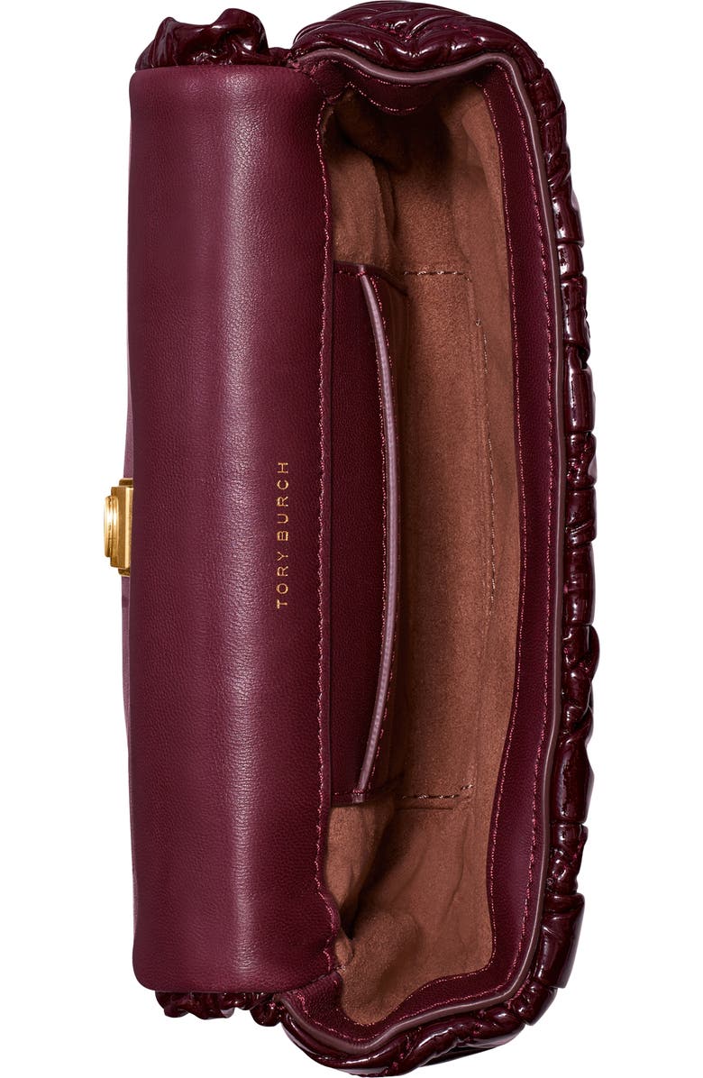 Tory Burch Mini Kira Ruched Patent Leather Shoulder Bag, Alternate, color,