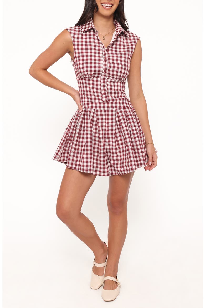 Helen Button Front Romper, Main, color, BURGUNDY GINGHAM
