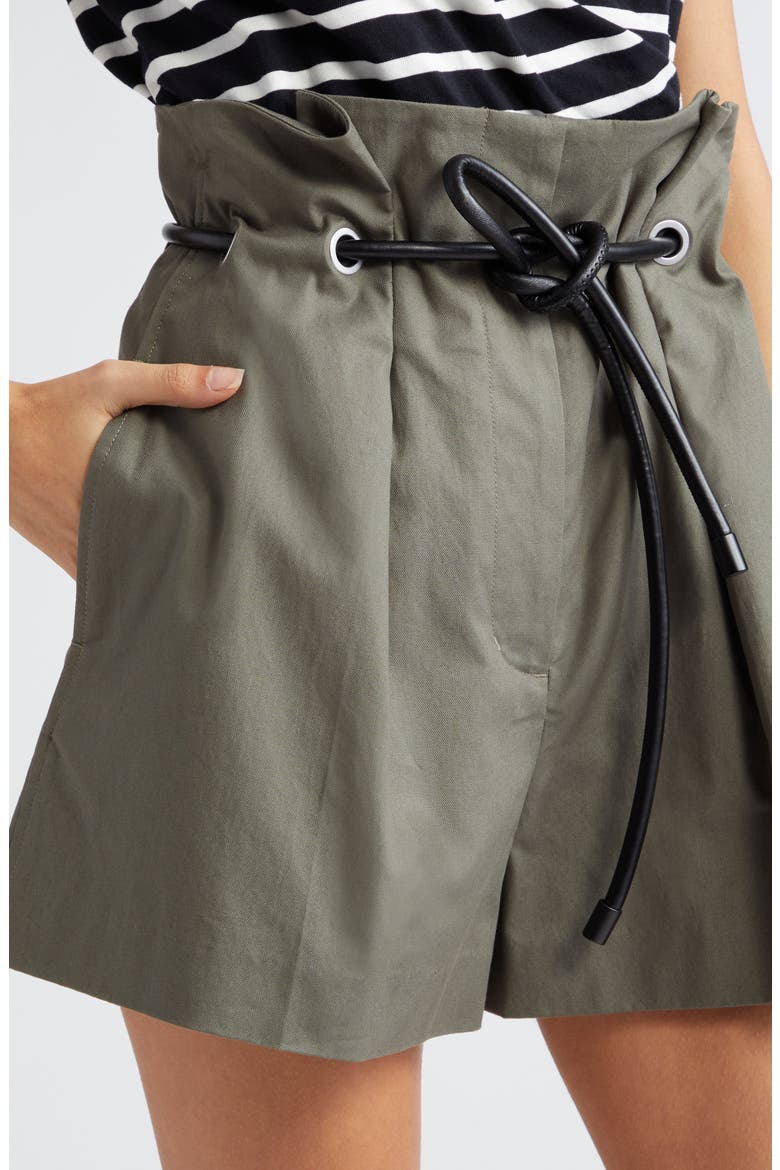 Origami Belted Stretch Cotton Shorts, Alternate, color, ARMY