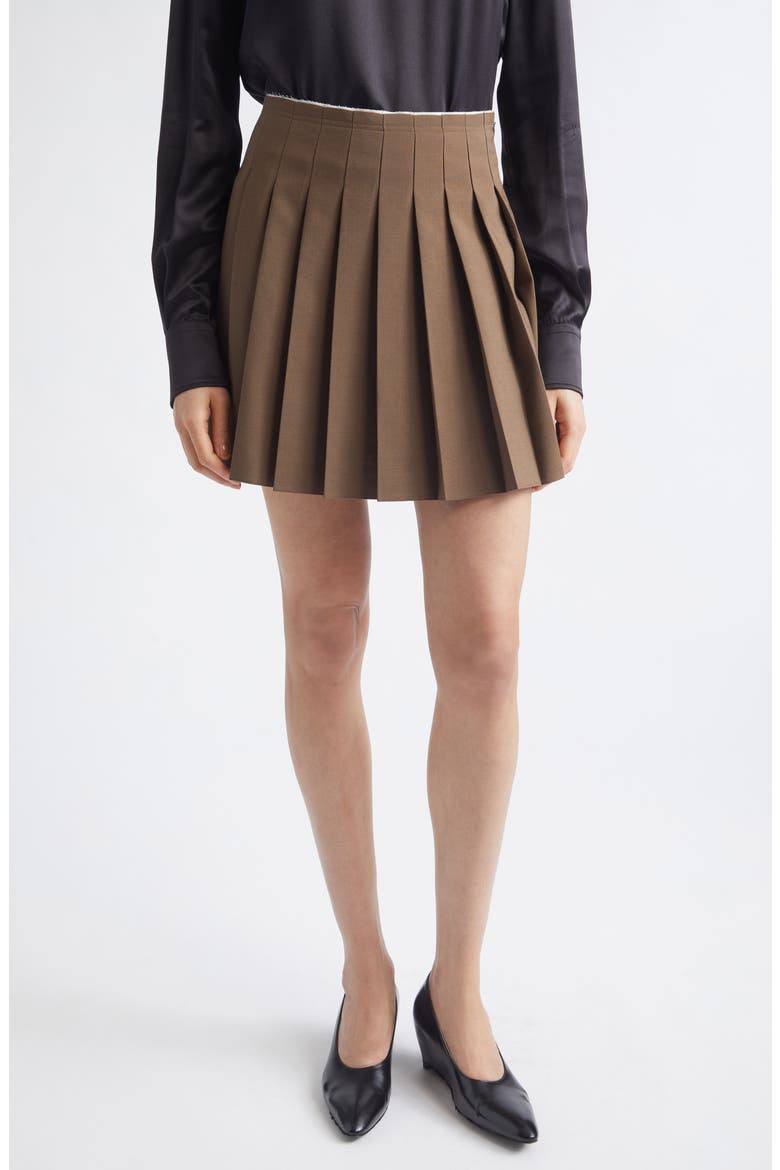 Pleated Miniskirt, Main, color, BROWN