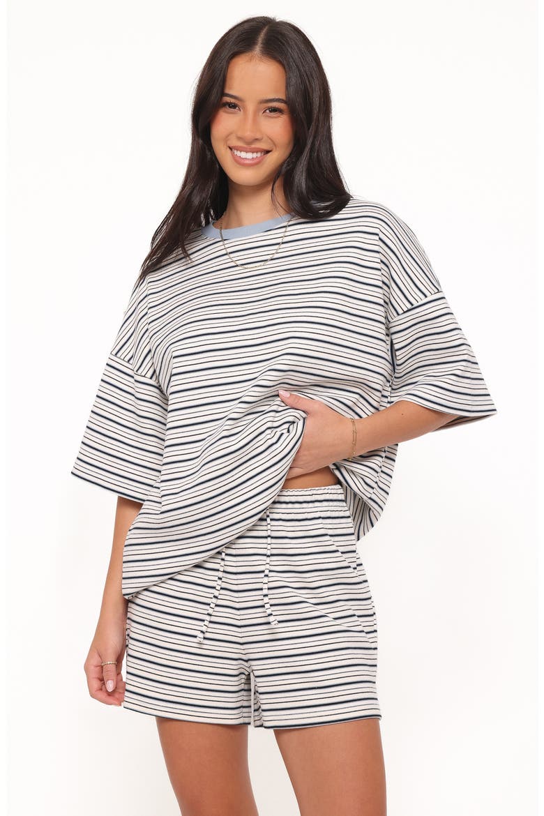 Hellen Stripe Knit T-Shirt & Shorts Set, Alternate, color, BLUE/CREAM STRIPE
