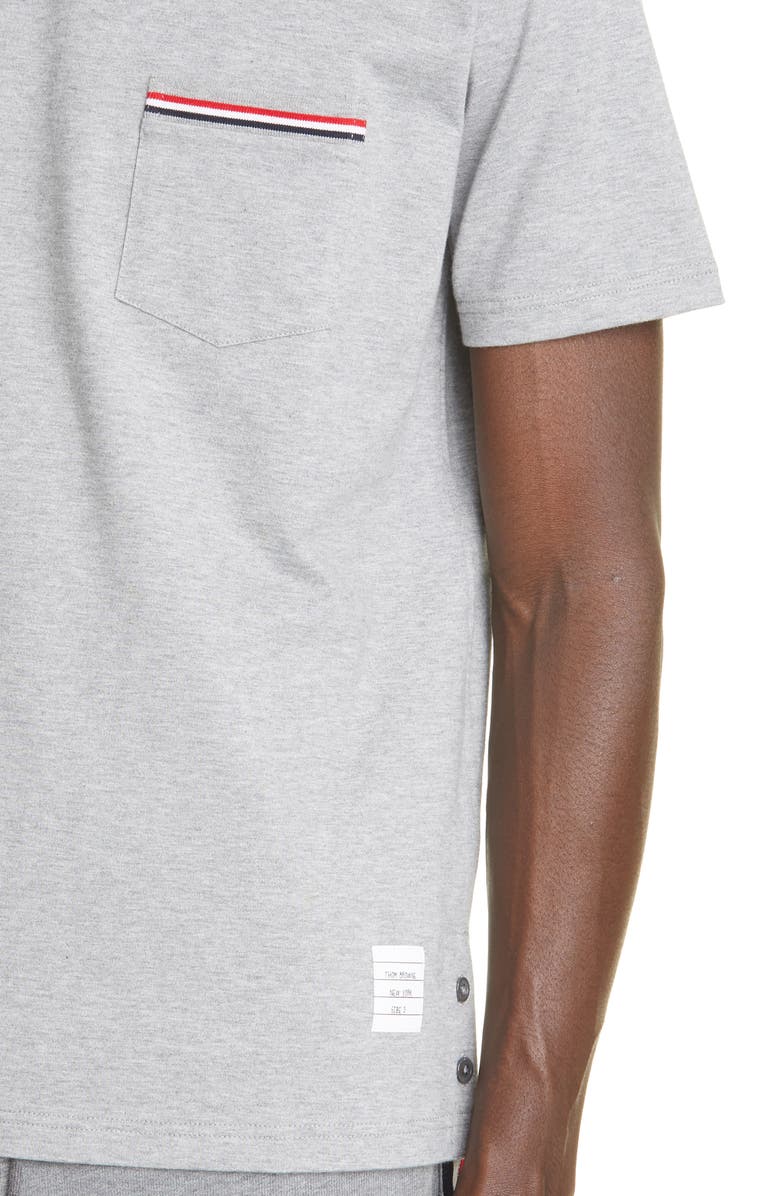 Thom Browne Stripe Trim Pocket T-Shirt, Alternate, color, Light Grey