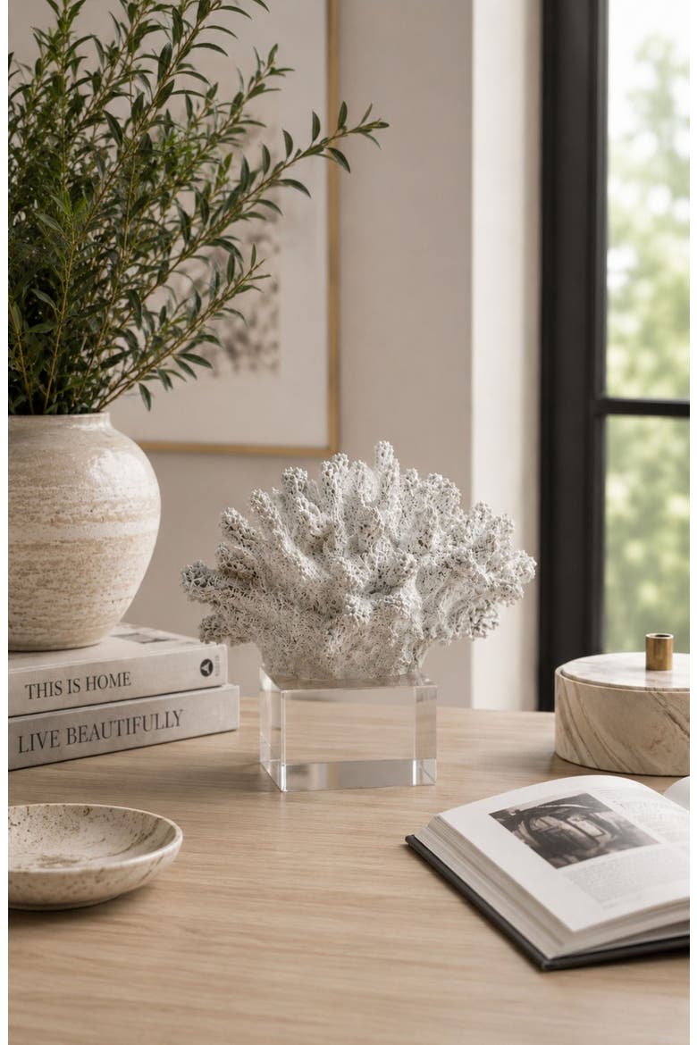 Coral on Base Decor, Alternate, color, WHITE/ CLEAR