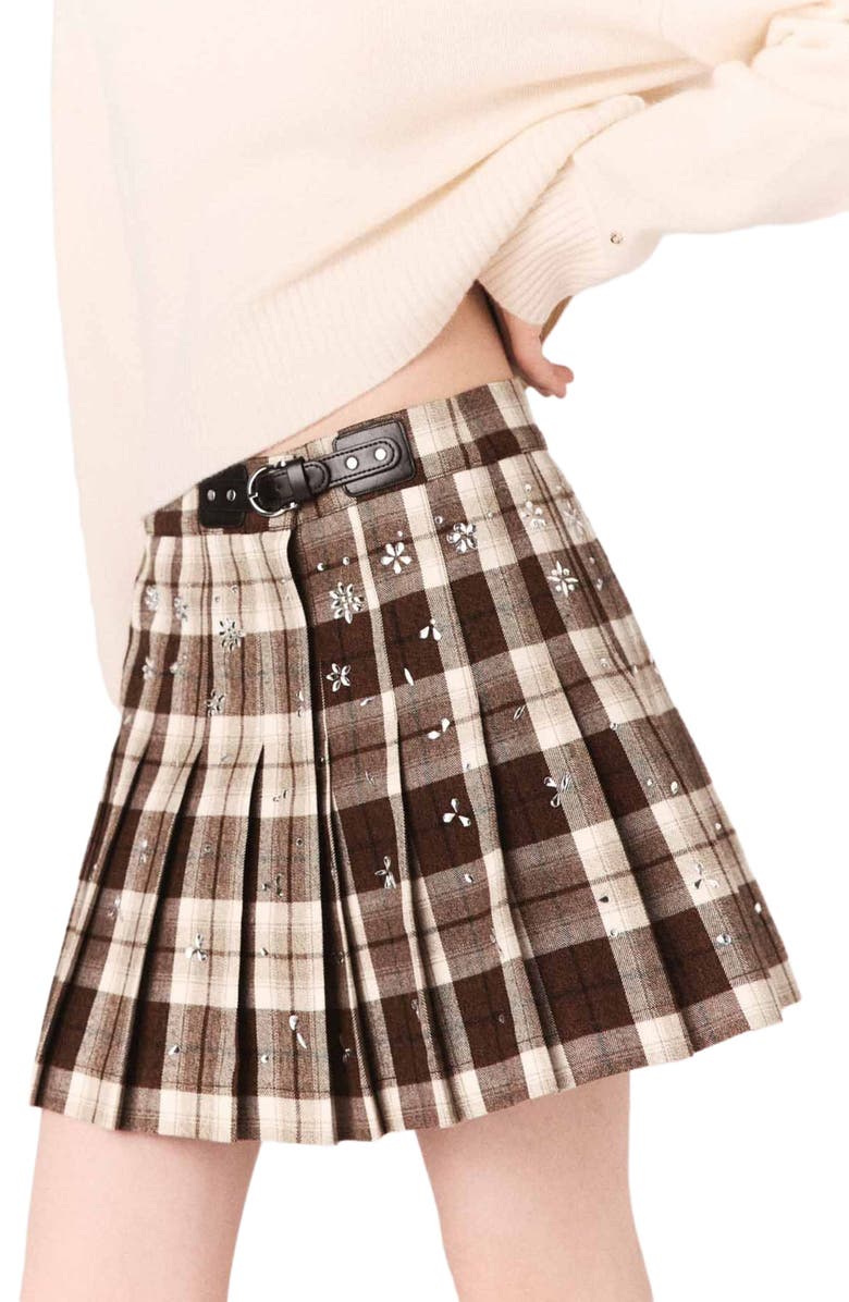 maje Rhinestone checked kilt, Alternate, color, Big Brown Check