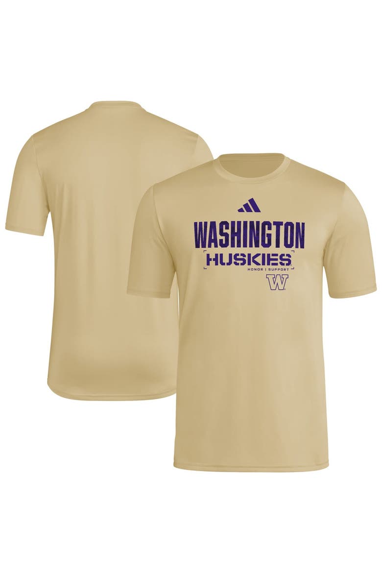 Men's adidas  Natural Washington Huskies 2025 Military Appreciation Pre-Game AEROREADY T-Shirt, Main, color, Natural