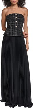 KARL LAGERFELD PARIS Tweed Pleated Strapless Gown