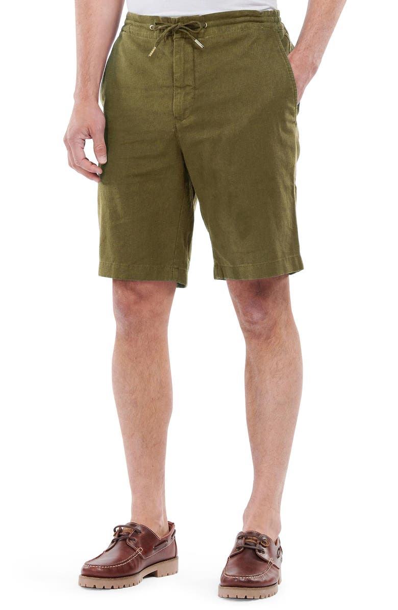 Barbour Linen & Cotton Blend Shorts, Main, color, Military Green