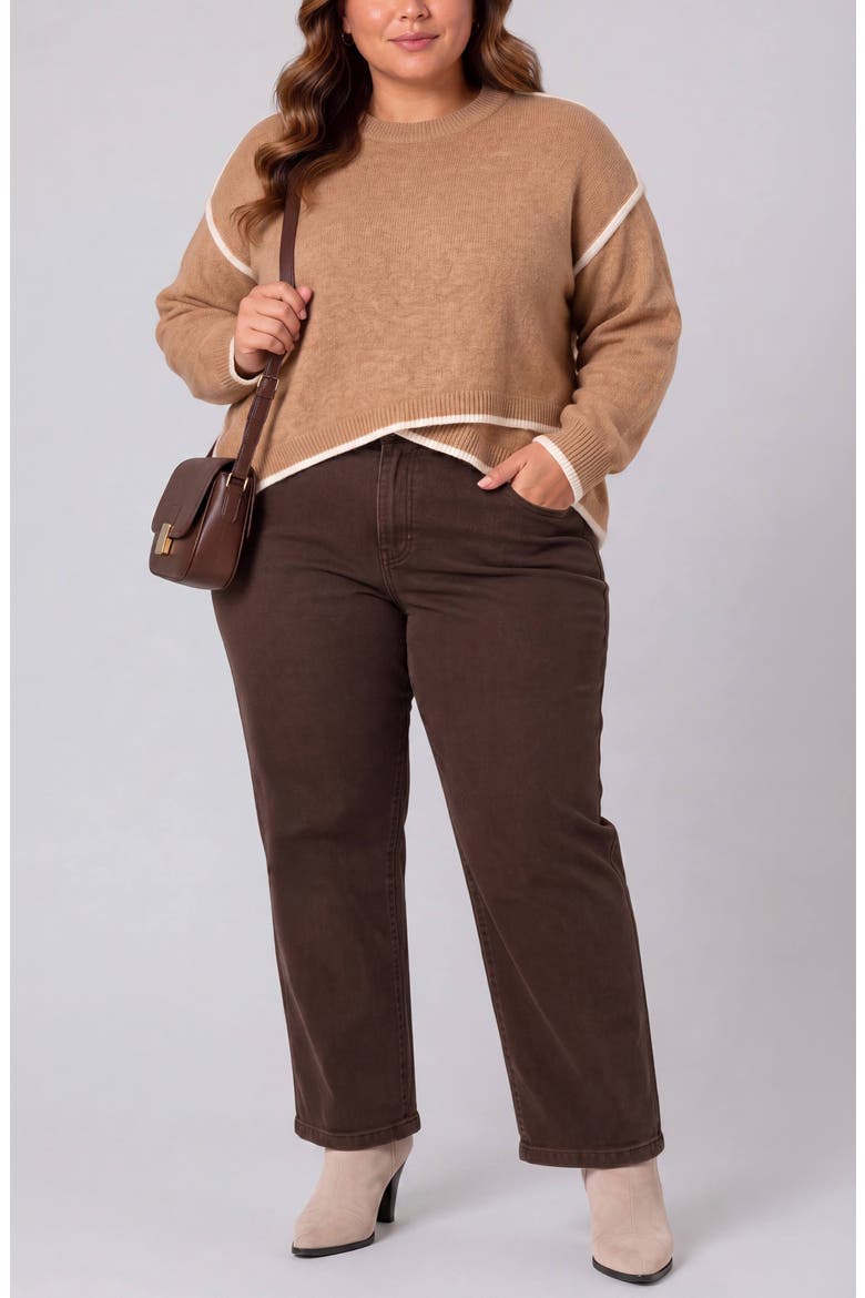 Tulip Hem Crewneck Sweater, Alternate, color, HTR CAMEL W CRM