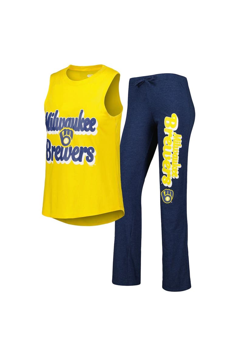 Women's Concepts Sport Navy/Gold Milwaukee Brewers Wordmark Meter Muscle Tank Top & Pants Sleep Set, Main, color, Navy