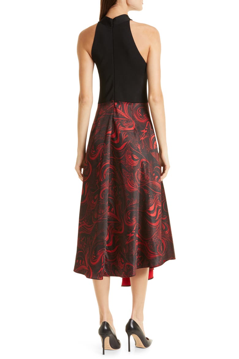 Rosieo Twist Knit Bodice Midi Dress, Alternate, color, BLACK