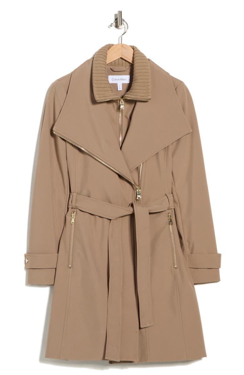 Calvin Klein Belted Softshell Jacket with Inner Bib, Alternate, color, Caramel