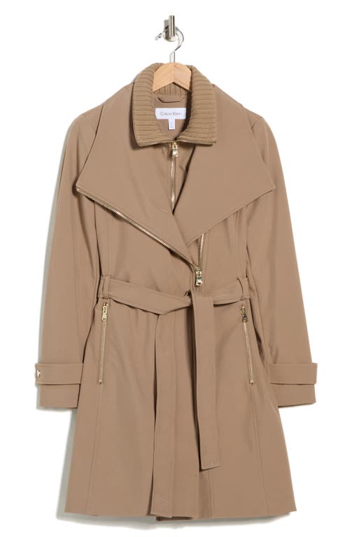 Calvin Klein Belted Softshell Jacket With Inner Bib In Brown