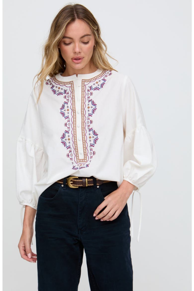 Anai Half Placket Embroidered Blouse, Main, color, Cream