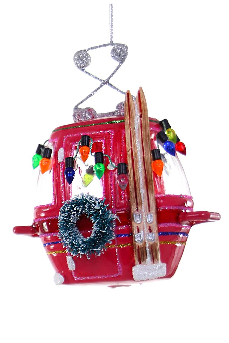 Ski Slope Gondola Glass Ornament, Main, color, RED MULTI