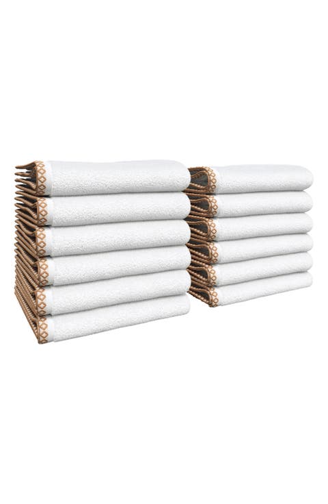 Border Stitch 12-Piece Cotton Hand Towels