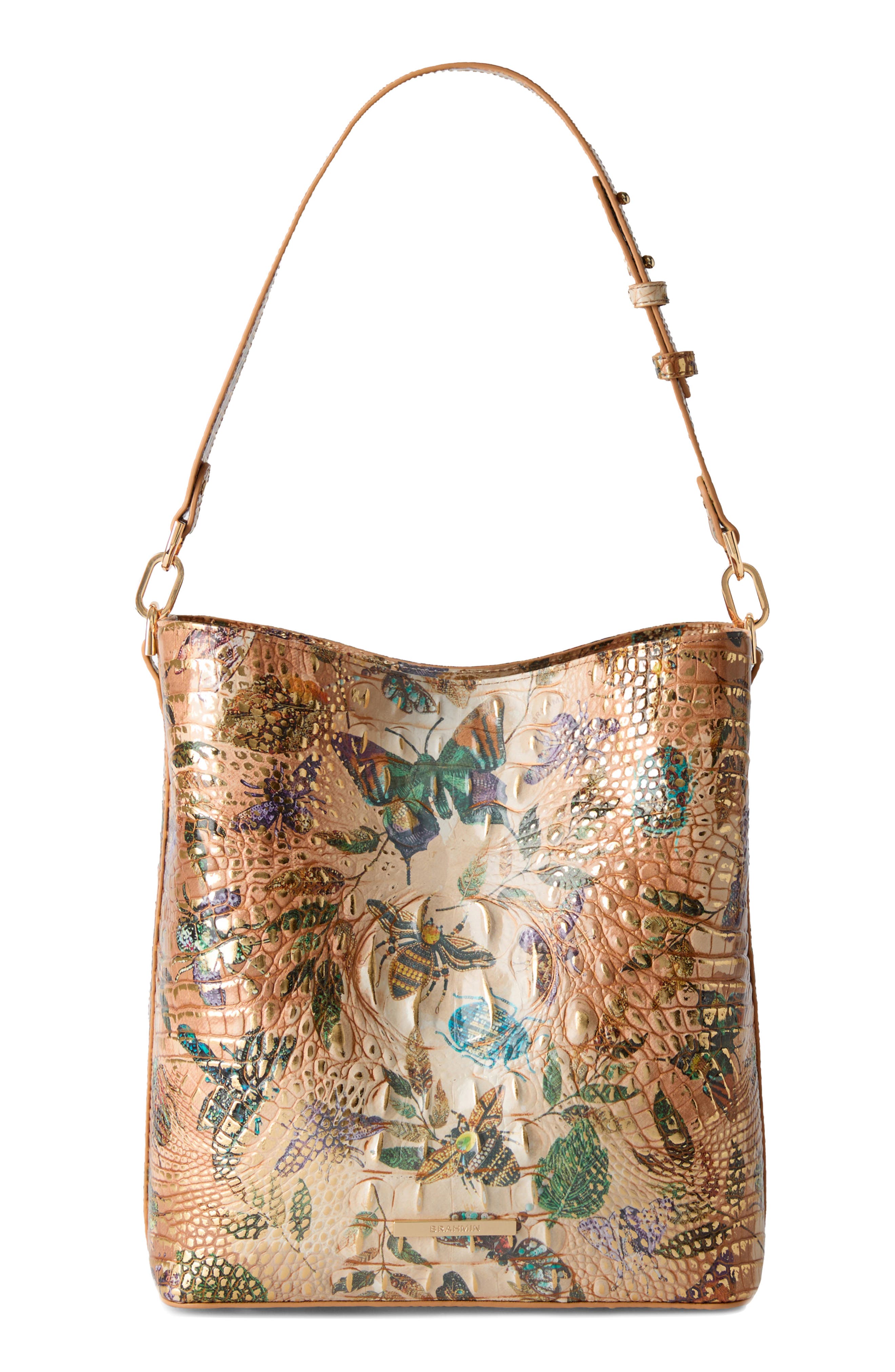 Brahmin Celina Croc Embossed Leather Bucket Bag, Main, color, Hill Garden Melbourne