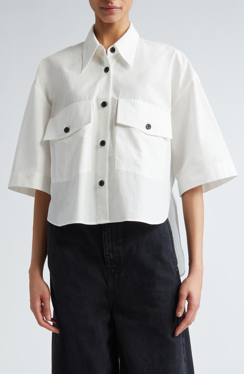 Khaite The Mahsha High-Low Cotton Poplin Button-Up Shirt, Main, color, 