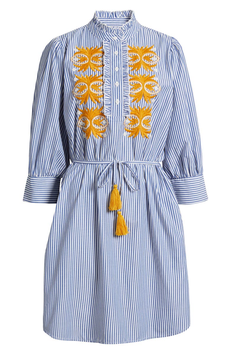 Julia Jordan Embroidered Tie Waist Long Sleeve Dress, Alternate, color, Navy Ivory