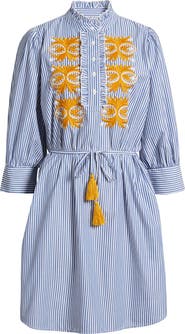 Julia Jordan Embroidered Tie Waist Long Sleeve Dress