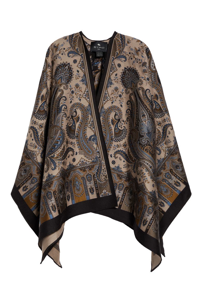 Paisley Wool Blend Jacquard Cape, Main, color, PRINT ON BEIGE BASE