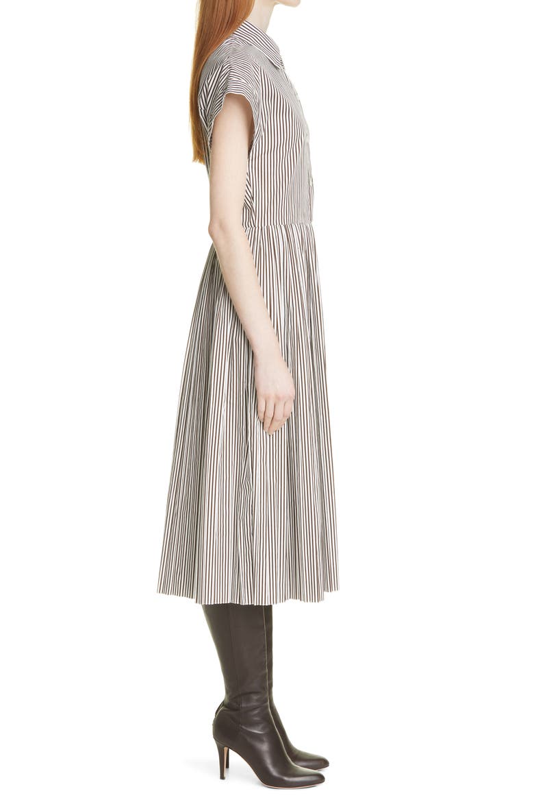 Stripe Pleated Poplin Shirtdress, Alternate, color, CHOCOLATE WHITE