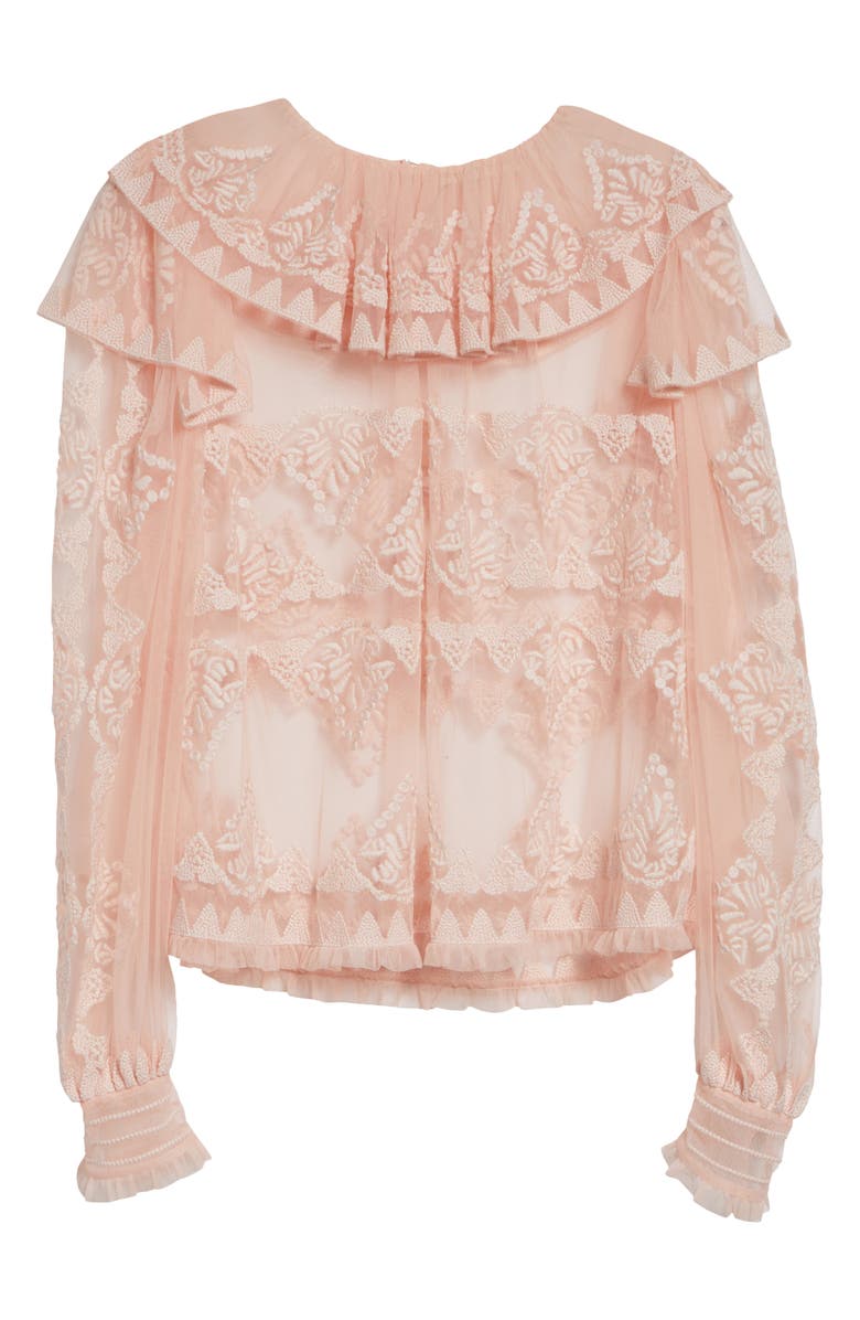 Ulla Johnson Ivy Floral Lace Embroidered Ruffle Tulle Top, Alternate, color, Blush