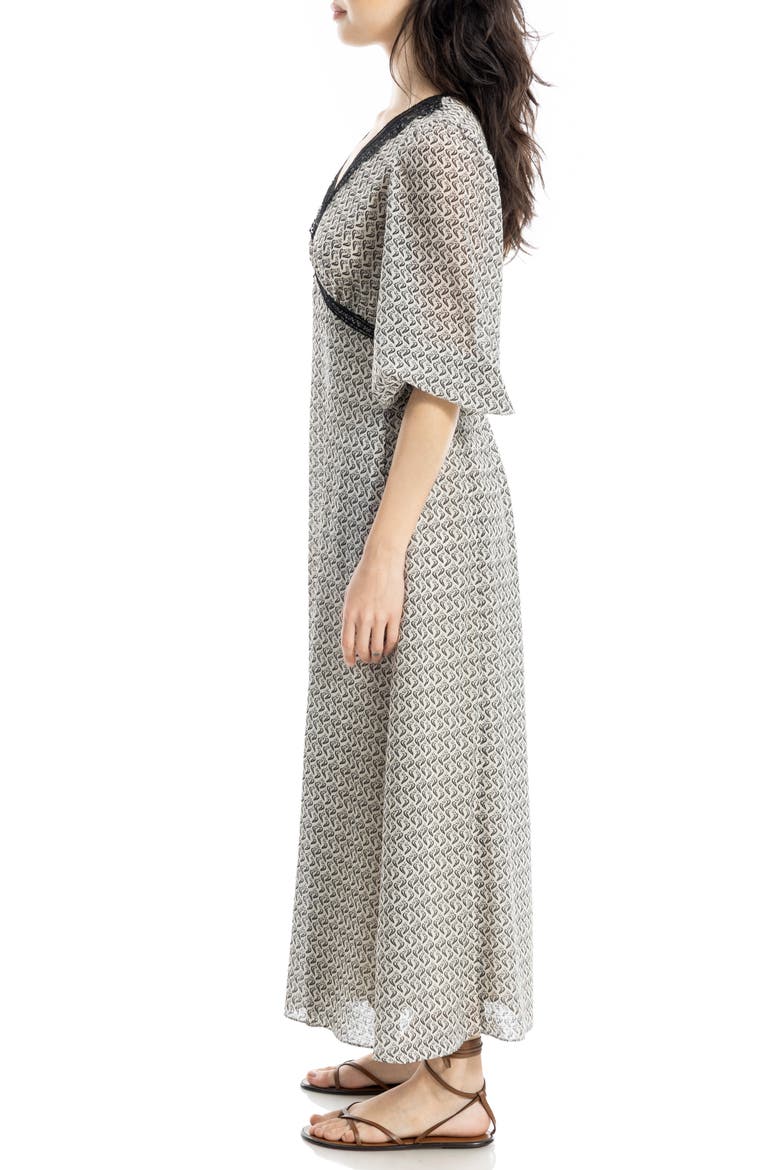 Lace Trim Maxi Dress, Alternate, color, CREAM/ BLACK DANCING BELLS