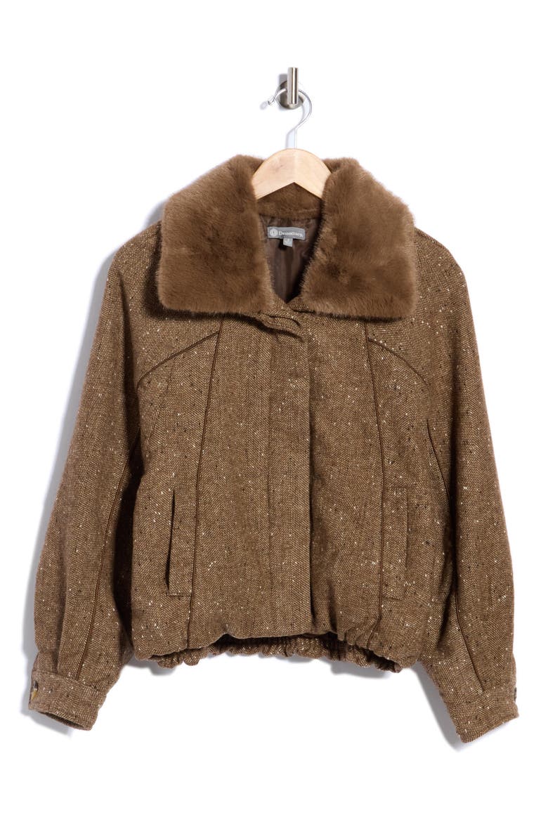 Faux Fur Collar Bomber Jacket, Main, color, GINGER SNAP MULTI