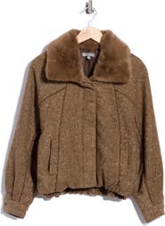 Democracy Faux Fur Collar Bomber Jacket