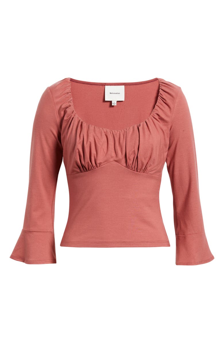 Reformation Effie Ruched Detail Long Sleeve Knit Top, Alternate, color, Rosewood