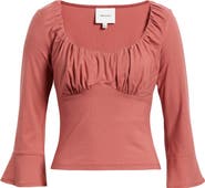 Reformation Effie Ruched Detail Long Sleeve Knit Top