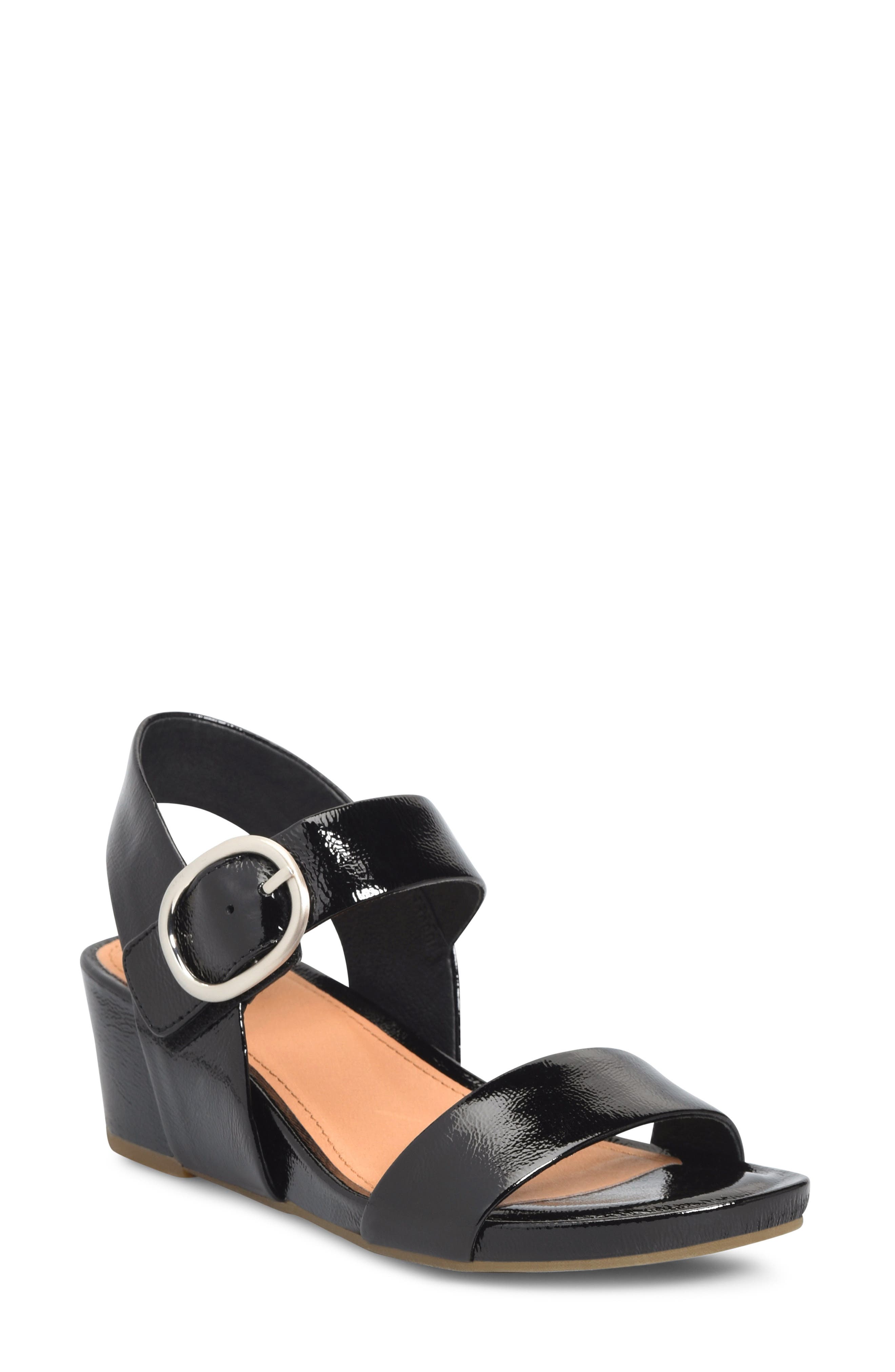 Söfft Vaya Wedge Sandal, Main, color, Black Patent